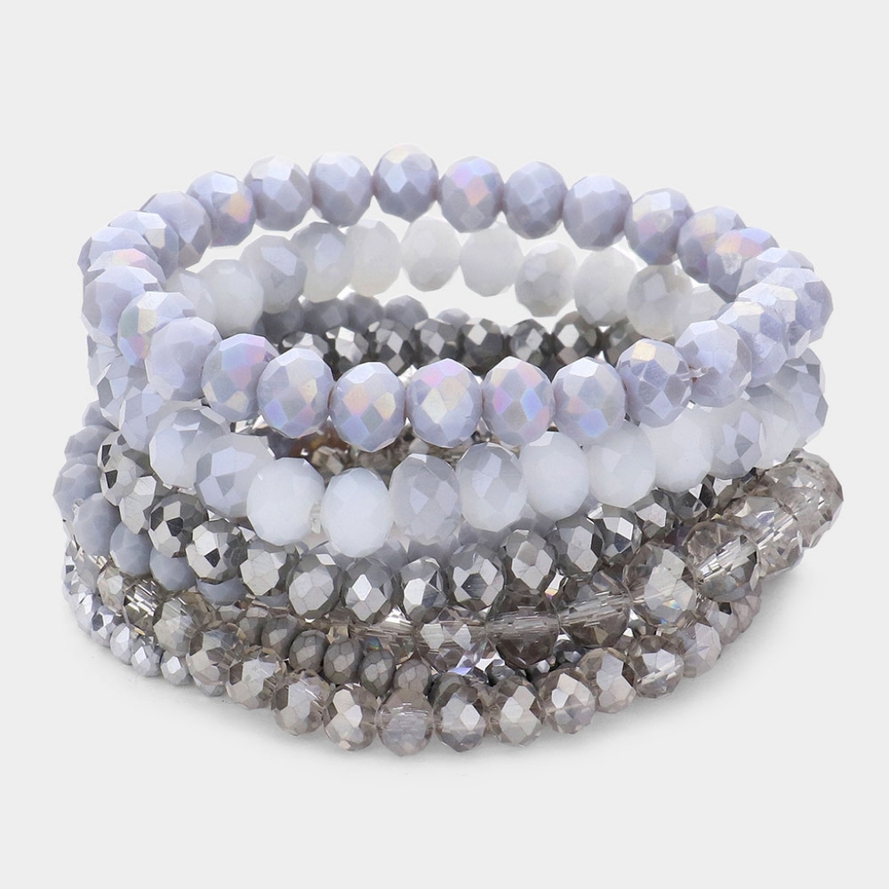 Gray Beaded 9 Piece Stacked Stretch Bracelets Statement Jewelry Accessor…